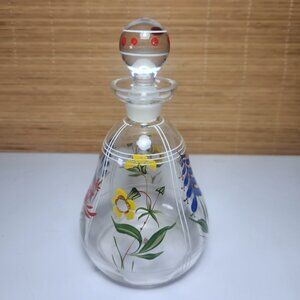 Hand Painted Decanter Crystal Glass Victorian Edwardian Bristol Glass
